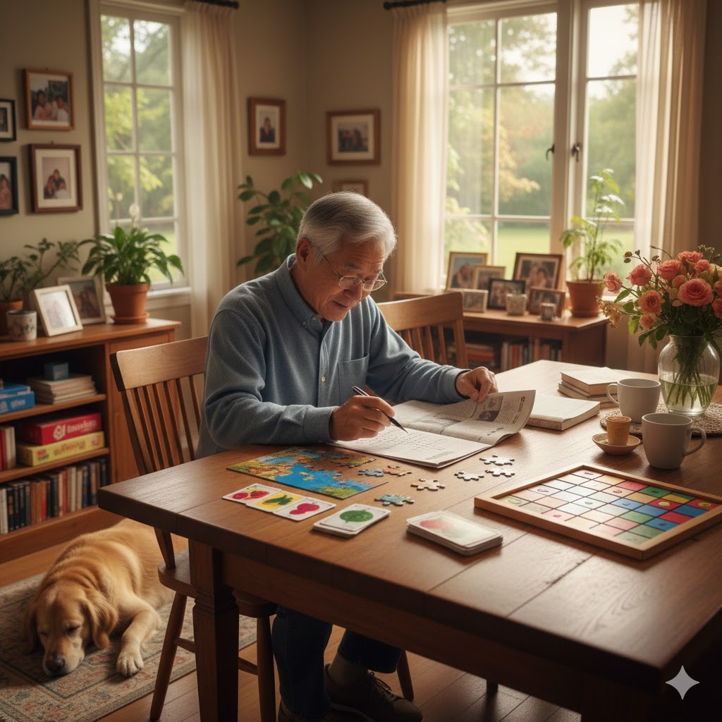 Idosos jogando cartas e sorrindo