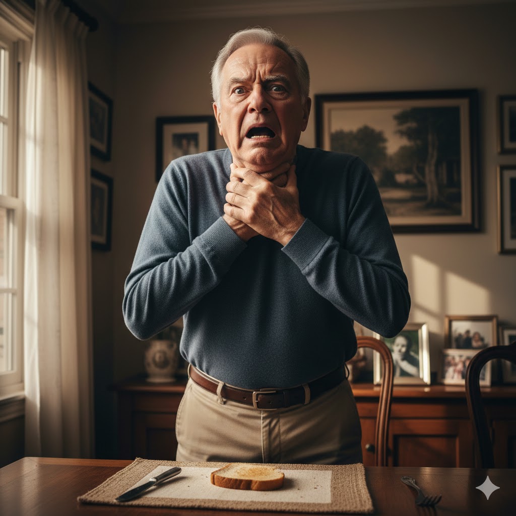 Idoso se alimentando com postura correta