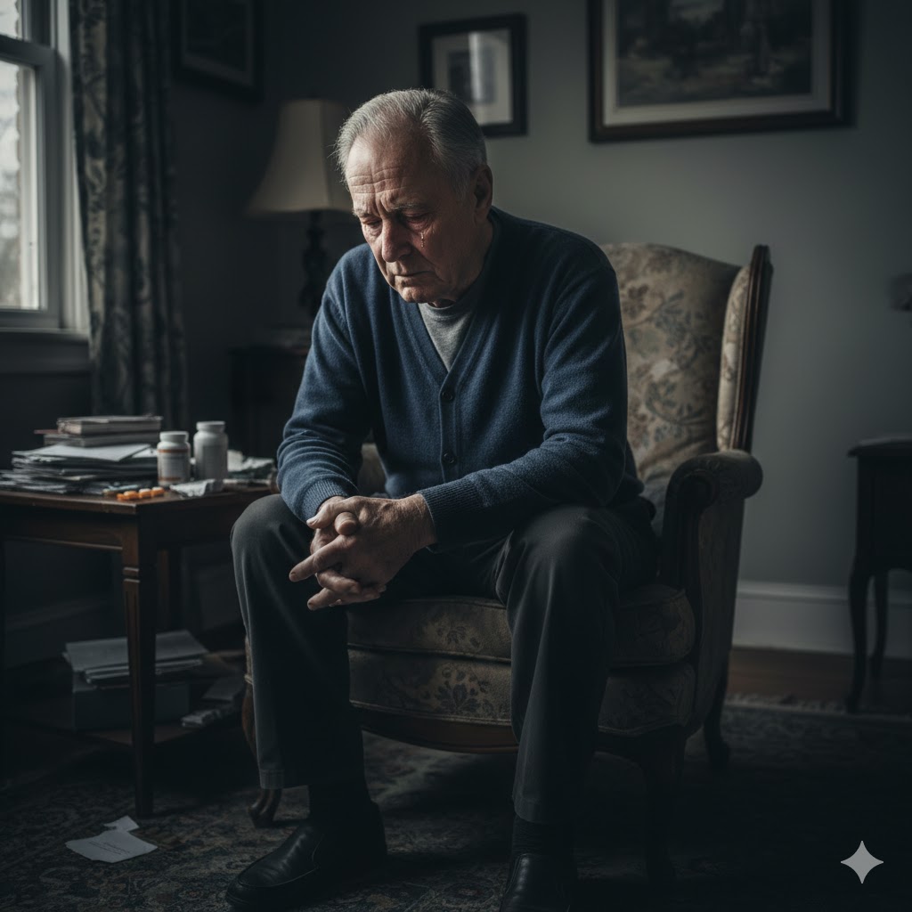 Idoso demonstrando sinais de tristeza