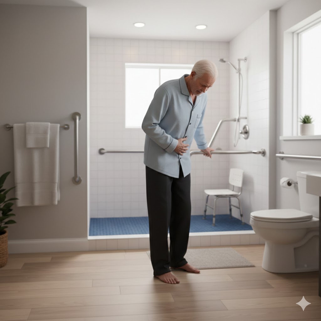 Cuidador aferindo temperatura de idoso